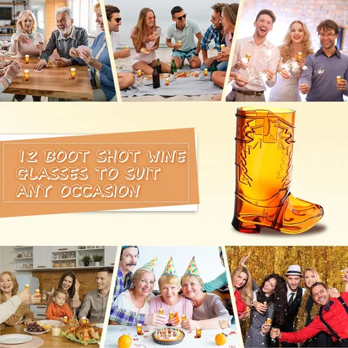 Miniatura 7 de SAIAOKJ Vasos de Chupito en Forma de Bota de Vaquero, 12 Piezas de 1 Onza Vasos de Chupito Mini de Plástico en Forma de Bota, Vasos de Plástico