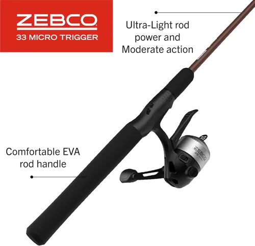 Miniatura 6 de Zebco 33 Micro Trigger Spincast carrete y caña de pescar, 6 pies 6 pulgadas, 2 piezas telescópica de 2 piezas, carrete tamaño 10, aparejos