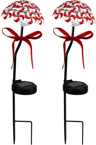 Miniatura 15 de Alpine Corporation Juego de 2 estacas solares de jardín de muñeco de nieve de 34 pulgadas de alto con luces LED de fibra óptica blanca, juego de 2