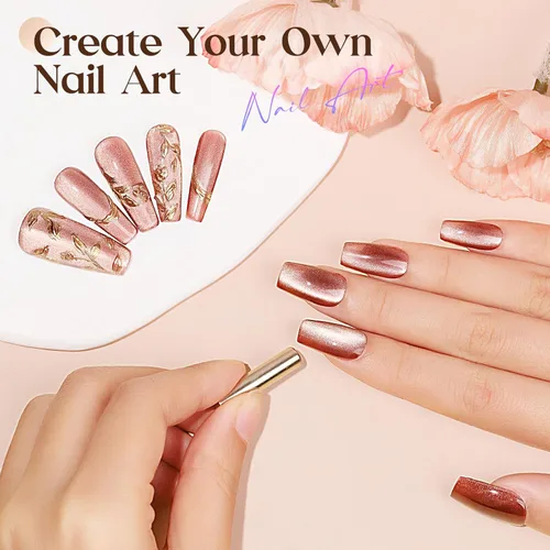 Miniatura 5 de MIZHSE Esmalte de uñas de gel de ojo de gato: Esmalte de gel magnético marrón con barra magnética, efecto mágico de color otoñal, esmalte de uñas