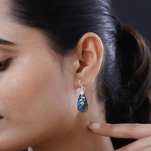 Miniatura 3 de Compra pendientes de plata de ley 925 con concha de abulón LC, aretes colgantes para mujer, regalos para mujeres