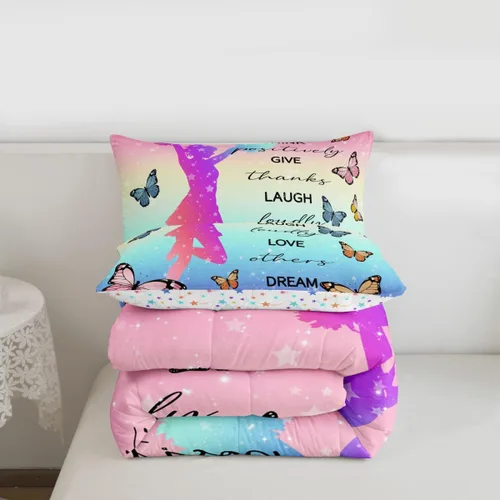 Miniatura 28 de Erosebridal Juego de ropa de cama de princesa de ballet, tamaño Queen, juego de edredón de 3 piezas para niñas bailarinas de ballet, lindo juego