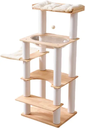 Miniatura 10 de SHENGOCASE Moderna torre de madera para gatos con plataforma extragrande, sofá cama para Maine Coon, diseño de vista de ventana para varios gatos