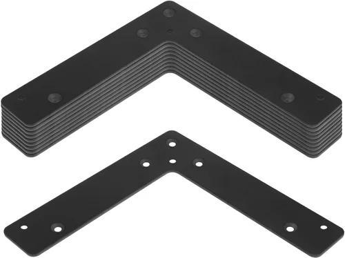 Miniatura 5 de GBGS 10 soportes de esquina plana de 4 x 4 pulgadas, placa de reparación en forma de L, color negro Correas en L para madera