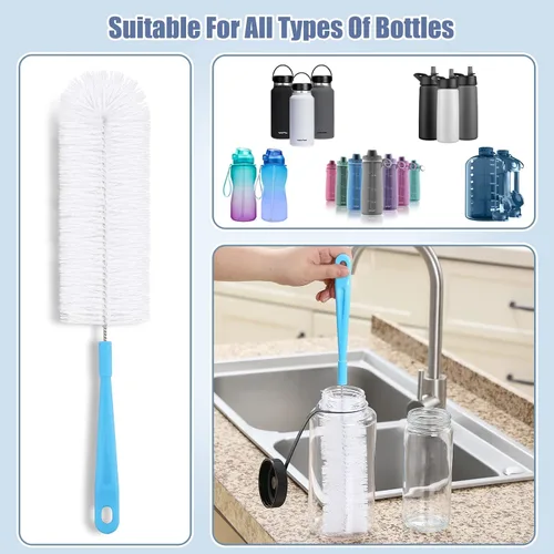 Miniatura 3 de Cepillo limpiador de botellas de 16 pulgadas para botellas de agua, cepillo de botella de mango largo para limpiar botellas deportivas de cuello