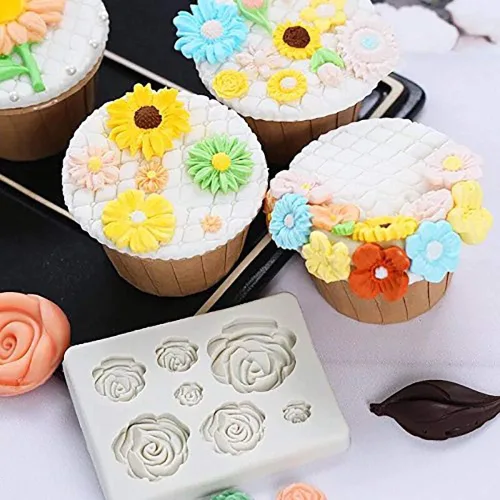 Miniatura 3 de 2 piezas de moldes de silicona con forma de flores de rosa, moldes para pastel de chocolate, moldes para decoración de pastel de boda, moldes