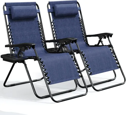 Miniatura 23 de Nestl Zero Gravity - Juego de 2 sillas de patio al aire libre con almohadas y bandejas portavasos, silla de campamento reclinable de malla de acero