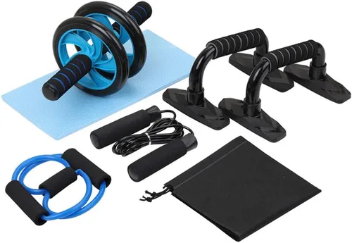 BESPORTBLE Kit de equipo de gimnasio en casa, barra de empuje para abdominales, cuerda de saltar, banda de tracción, almohadilla de rodilla con