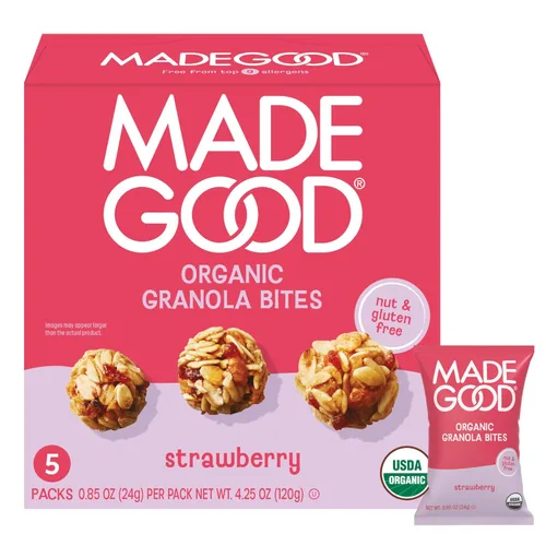MadeGood - Bocaditos orgánicos de granola de fresa, 5 unidades x 0.85 onzas