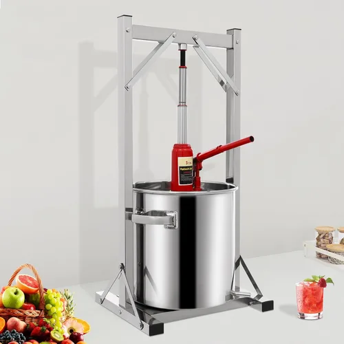 Miniatura 4 de Prensa hidráulica de vino de frutas de 5.8 galones, prensa de frutas grande de acero inoxidable de 22 litros para hacer jugos naturales con cubo