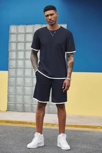 Miniatura 61 de COOFANDY Conjunto de camisa y pantalones cortos de gofre para hombre, conjunto de 2 piezas, conjunto casual de verano con bolsillos