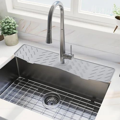 Miniatura 14 de Alfombrilla de Silicona para Grifo de Fregadero de Cocina – Gen 2 Protector contra Salpicaduras con Salida y Pendiente Mejoradas – 18" x 5.1" Negro