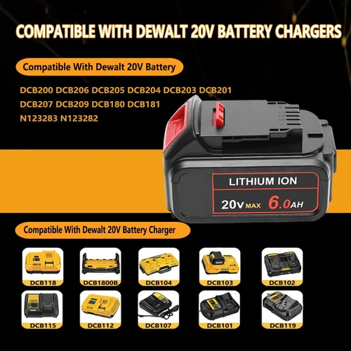 Miniatura 7 de Paquete de 4 baterías de repuesto de 6000 mAh para Dewalt de 20 V compatibles con Dewalt 20 V Max batería DCB200 DCB204 DCB206 DCB205 DCB203