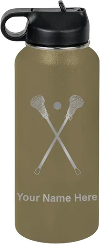 Miniatura 21 de LaserGram Botella de agua personalizada, palitos de lacrosse, acero inoxidable de doble pared aislada al vacío con popote superior, regalo grabado