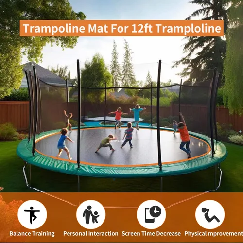 Miniatura 5 de Tapete para cama elástica, tapete de 10.56 pies/126.8 pulgadas de diámetro con 72 anillos, se adapta al marco de trampolín de 12 pies, uso
