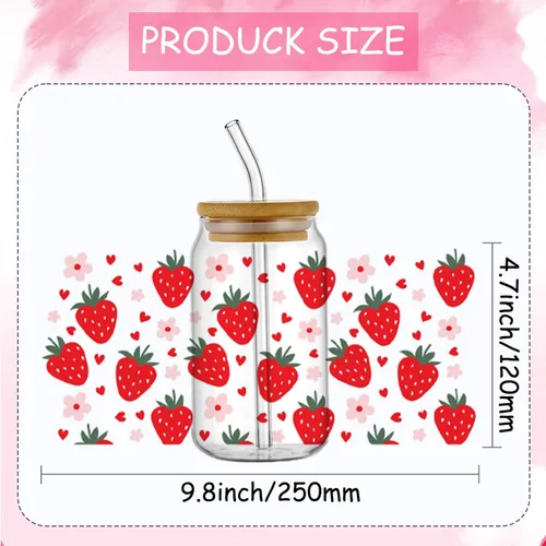 Miniatura 2 de YOKUSHI Envolturas de vasos UV DTF para 16 onzas, 15 hojas de calcomanías temáticas lindas calcomanías de transferencia para vasos de vidrio