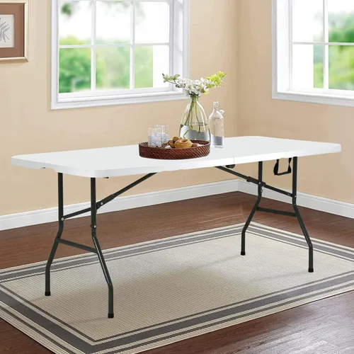 Miniatura 2 de Mesa plegable – Mesa de plástico de 6 pies con asa y cerradura, mesa plegable portátil para camping, comedor, fiesta, ligera, para interiores