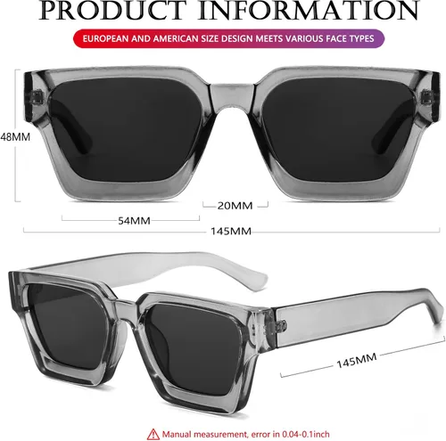 Miniatura 53 de AIEYEZO Gafas de sol cuadradas para mujeres y hombres, gafas de sol cuadradas con montura gruesa, estilo de diseñador simple