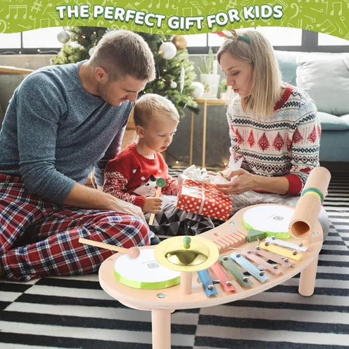 Miniatura 8 de Asweets Juego de batería 7 en 1 para niños pequeños, xilófono de madera, kit de instrumentos musicales, juego para niños pequeños, juego de batería