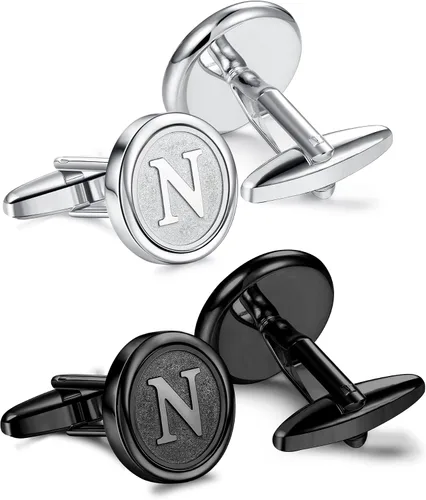 ORAZIO Gemelos para hombre, con iniciales grabadas, color plateado, negro, juego de esmoquin de acero inoxidable, enlaces, letra del alfabeto A-Z,