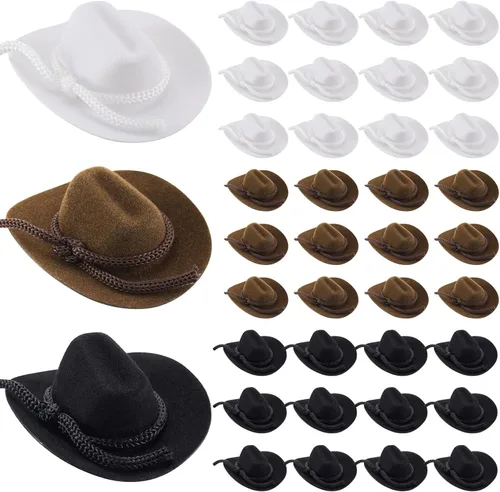 Miniatura 9 de Hercicy 36 sombreros de vaquero para manualidades, recuerdos de boda, decoración de fieltro en miniatura, sombrero de fiesta occidental, decoración