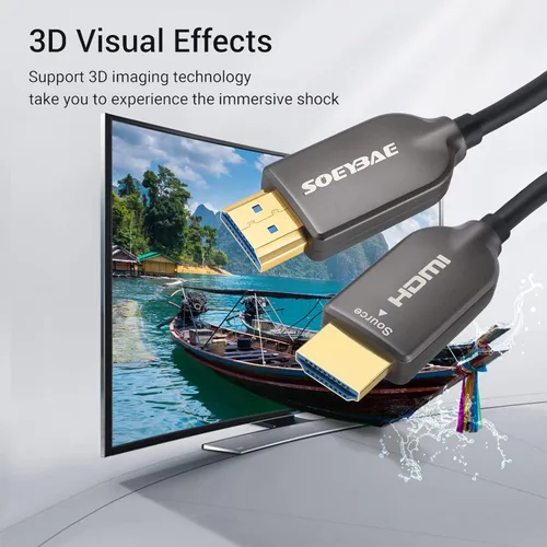 Miniatura 7 de SOEYBAE Cable HDMI de fibra óptica 4K de 30 pies, ultra alta velocidad de 18 Gbps, compatible con HDCP 2.2, ARC, 4K UHD, HD 1080p, cable