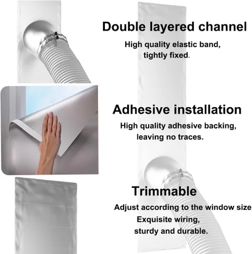 Miniatura 8 de Kit de ventilación de ventana de CA portátil plateado, 30% de parasol, impermeable, 100% sellado, sello aislante para ventanas corredizas o colgadas