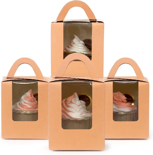Miniatura 11 de qiqee Cajas individuales de cupcakes de Navidad, 50 unidades, cajas de magdalenas individuales con ventana 3.7 "3.7" x 4.5 " caja de magdalenas