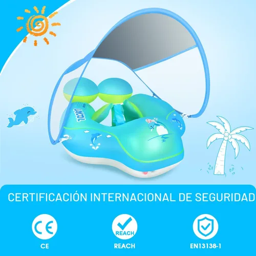 Miniatura 2 de LAYCOL - Flotador de natación para bebé con toldo solar FPU 50+ para piscina, no se voltea, para bebés de 3 a 36 meses Azul