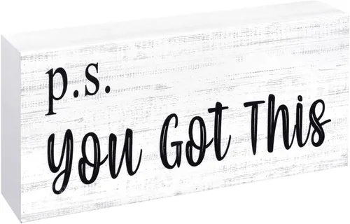 Miniatura 9 de Esur Decoración Negra Motivacional para Escritorio de Oficina en Casa - Letrero de Caja de Madera Estilo Granja Regalo para Mujeres - P.S. You Got
