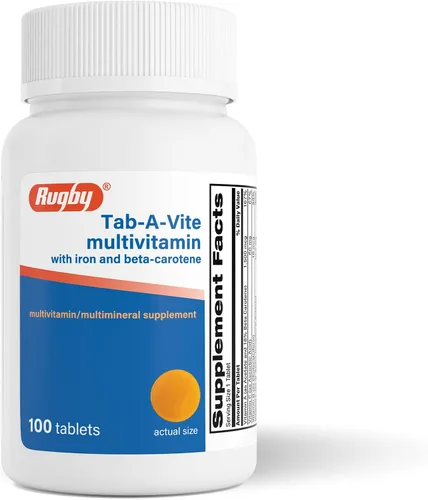 Rugby Tab-A-Vite Multivitamínico con hierro y betacaroteno – Multivitamínico diario para adultos, apoya la salud general, suplemento multimineral –