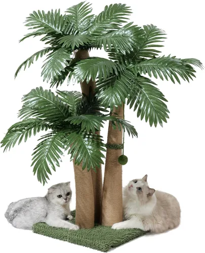 Poste Rascador para Gatos de 40'' de Alto Árbol para Gatos, 3 Postes Rascadores de Palmera de Diseño Curvado con 8 Bolas Interactivas, Cuerda de