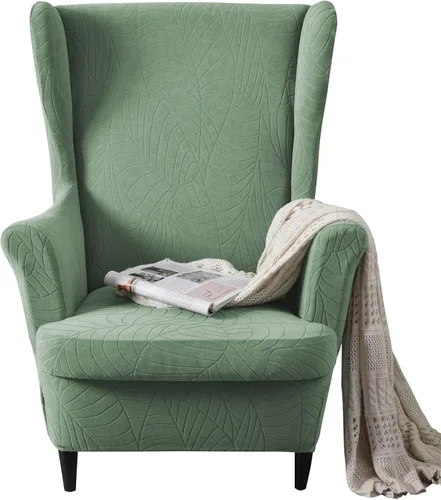Miniatura 12 de OKYUK Wingback - Funda para silla, 2 piezas, tela jacquard de elastano, elástica, con respaldo de ala, funda para silla, muebles, sofá con parte