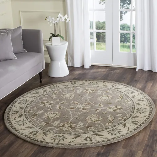 SAFAVIEH Heritage Collection HG863A - Alfombra redonda de lana oriental de primera calidad, hecha a mano, 6 pies, color gris y beige