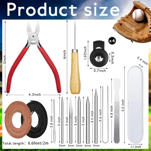 Miniatura 2 de Fabbay Kit de 16 piezas de guantes de cuidado de guantes, 2 cordones de cuero de 78.74 pulgadas, 4 cerraduras de guante, 7 agujas de cordones, Negro