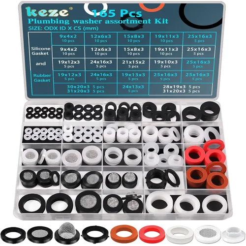 Miniatura 9 de KEZE Kit surtido de 233 piezas de arandelas de plomería y grifería para reparación de grifos de jardín exteriores, llaves de manguera, divisores
