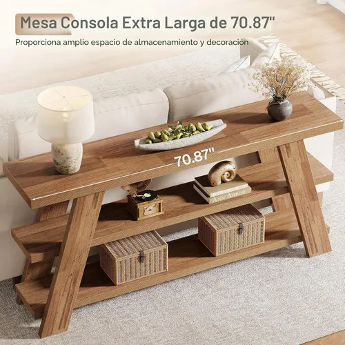 Miniatura 6 de Tribesigns - Mesa consola extralarga de 70.9" con almacenamiento, mesa de sofá estrecha de 3 niveles en madera detrás del sofá, mesa de entrada