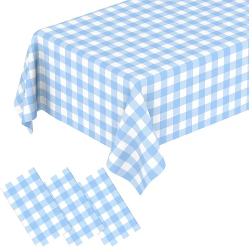 3 manteles desechables de plástico a cuadros color azul claro para fiestas, desechables, impermeable, rectangular, color azul, para campamento, Azul