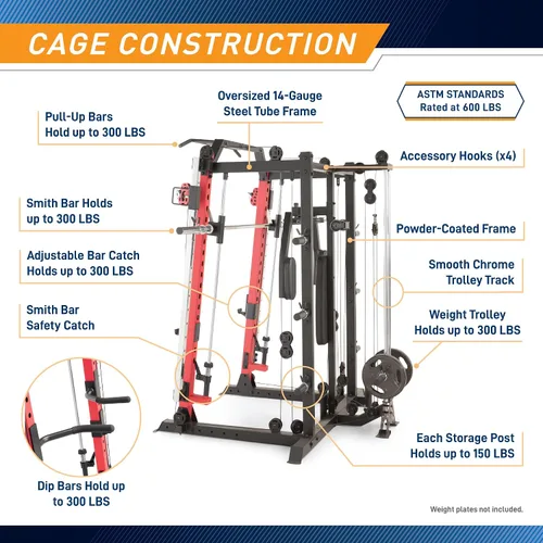 Miniatura 8 de Marcy Smith Machine Cage System Home Gym - Estante multifunción para gimnasio en casa, estación de entrenamiento personalizable