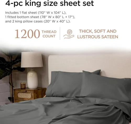 Miniatura 89 de Threadmill Sábanas de Lujo de Algodón Supima, Sábanas de 100% Algodón Suave de 1200 Hilos de Lujo para Cama de Tamaño Completo, Juego de 4 Sábanas