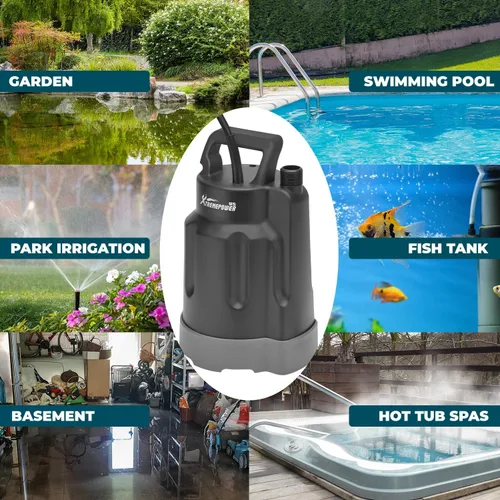 Miniatura 6 de XtremepowerUS Bomba de agua sumergible 1/3 HP 1700GPH Bomba de utilidad termoplástica de alto flujo Bomba de agua de transferencia eléctrica Tina