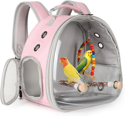 Miniatura 11 de Jaula portátil de viaje para loros con juguete pequeño oscilante y jaula, juego de juguetes coloridos para pájaros pequeños, bolsa de periquito