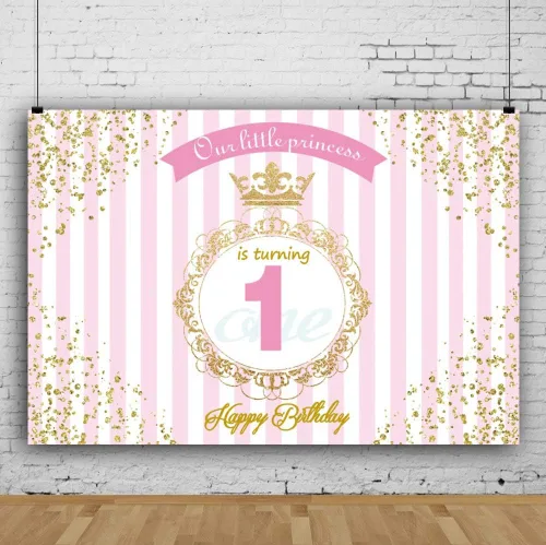 Miniatura 3 de Leyiyi Fondo de fondo de 1.er cumpleaños de princesa real de 5 x 3 pies, pancarta de rayas rosas y blancas, corona de lujo, fondo de día B, manchas