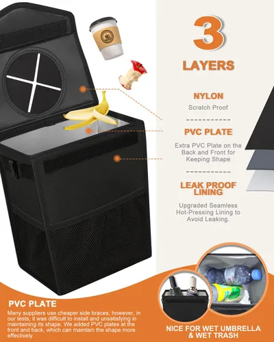 Miniatura 3 de Pritent Papelera para Coche con Tapa, Linda Bolsa de Basura para Coche a Prueba de Fugas, Bolsa de Basura Colgante para Vehículo, Bote de Basura