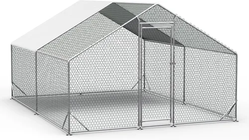 OUYESSIR Gallinero de metal para exteriores, gran gallinero con cubierta impermeable, jaula para aves de corral para uso en patio trasero (10 pies