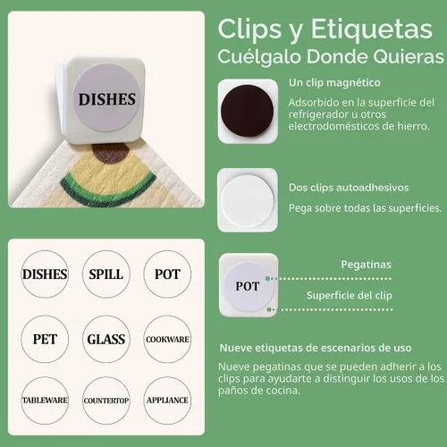 Miniatura 7 de Eulnars - Paños de cocina suecos, 8 unidades, toallas de papel reutilizables con clips, toallas de cocina suecas sin rayar, paños de esponja
