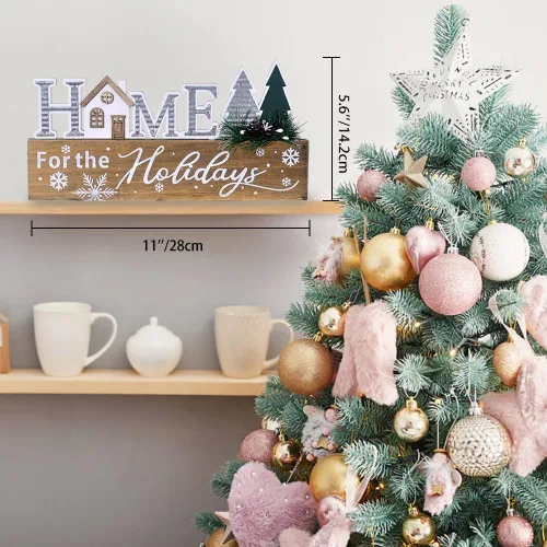 Miniatura 4 de Bloques de señalización navideña de madera, decoración de mesa con cita para el hogar, señal de bloque de centro de mesa de Navidad con copo