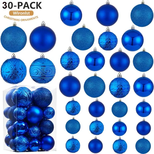 Miniatura 2 de Wironlst Adornos de bola de Navidad - 30 piezas de adornos de Navidad de plástico irrompibles para árbol de Navidad, vacaciones, boda, fiesta Azul