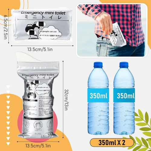 Miniatura 2 de Nuogo 50 bolsas desechables de urinario portátil de emergencia, mini inodoro de viaje, orina unisex para viajes, camping, senderismo, tráfico