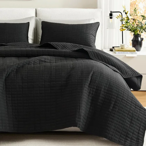 Miniatura 8 de Comfort Spaces Juego de edredón de tamaño King extragrande de color blanco de 120 x 118 pulgadas, colcha acolchada de microfibra ligera de verano